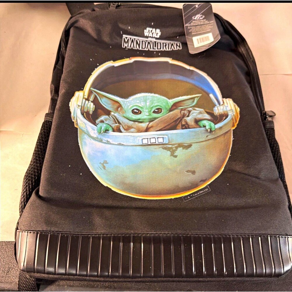 Fast Forward Star Wars Mandalorian The Child Kids Backpack Padded Straps Black